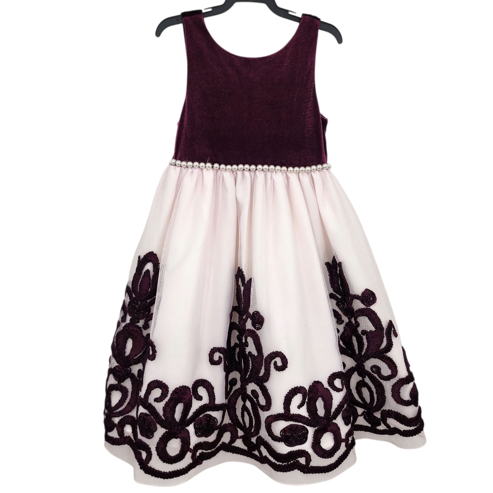American Princess Pink Tulle Girls Dress Size 6 Burgundy Details‎ Pearl Waist